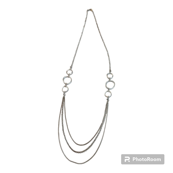 Vintage Flapper Style 6 Circles 3-Layered Stainless Steel Chain Long Necklace - Picture 1 of 4